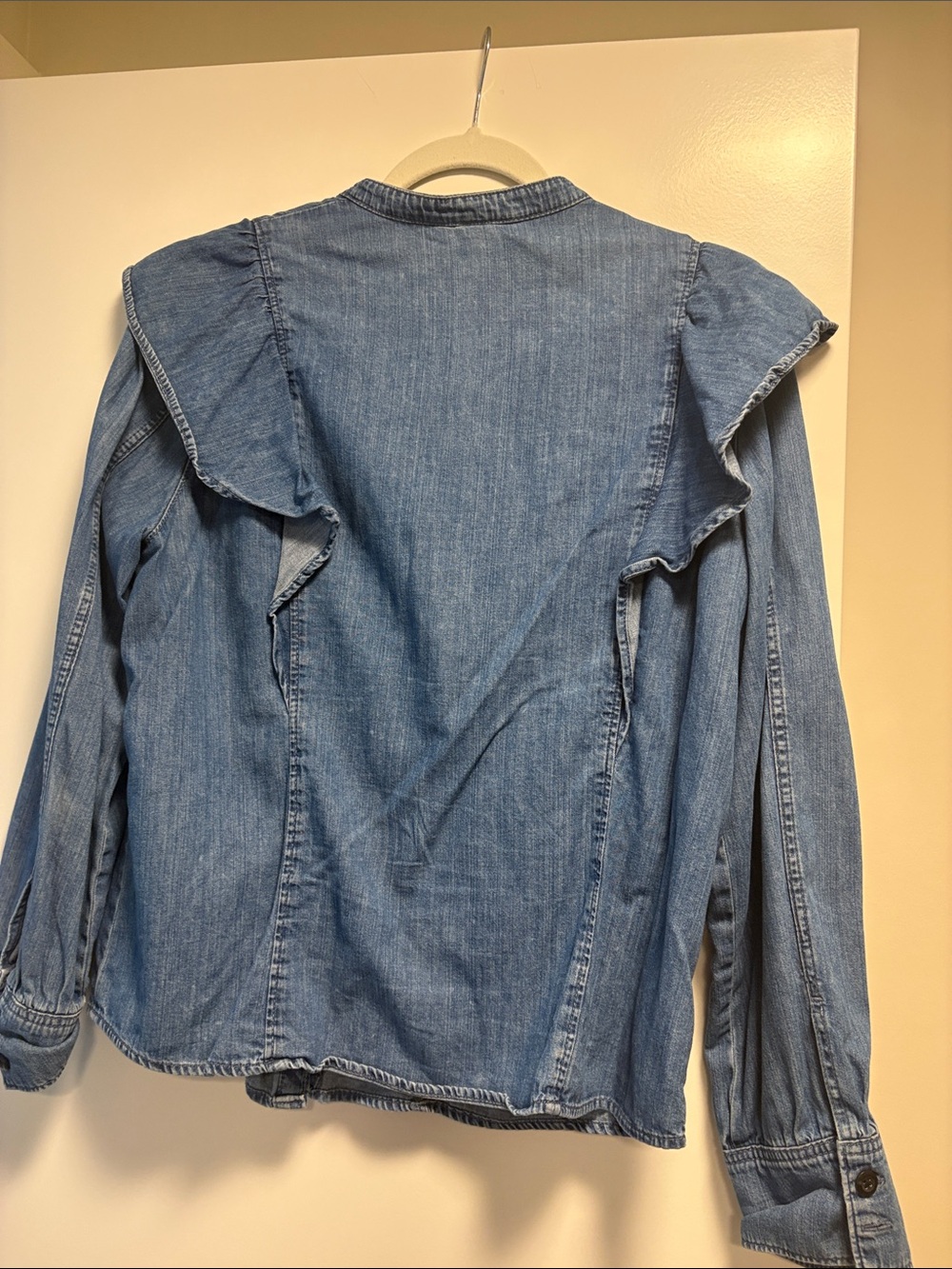 H&M Light Blue Denim Ruffle Button-Front Shirt - Picture 3 of 3